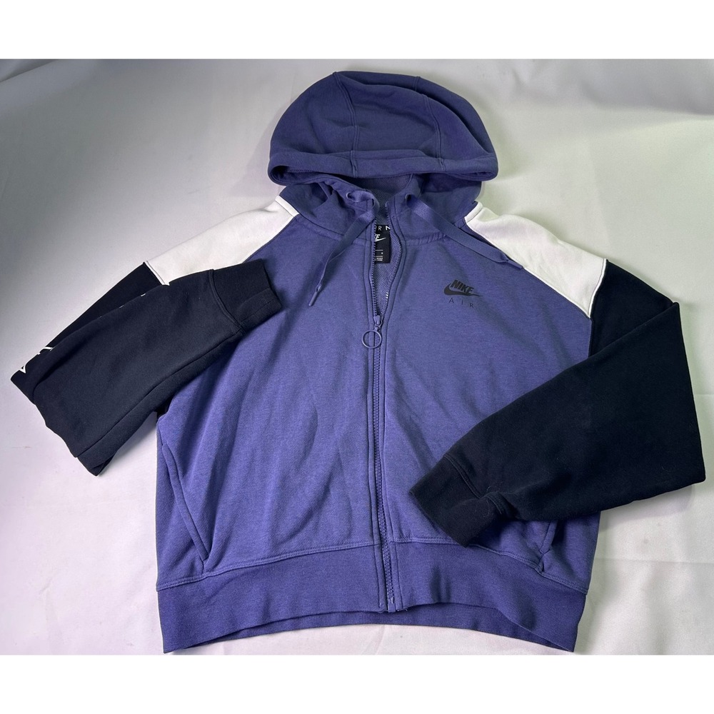 Nike Air Women's Full Zip Colorblock Hoodie Purple White Black Spellout Size L